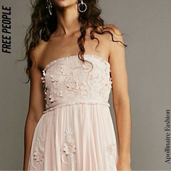FREE PEOPLE ROSA FLORAL APPLIQUÉ MAXI DRESS IN PEACH NWT M - Picture 2 of 11